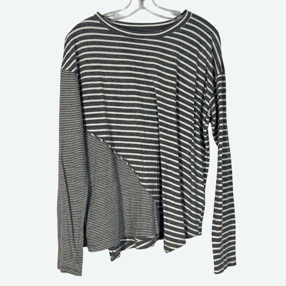 Current Elliot The‎ Slice Stripe Tee Heather Slice Stripe Gray Long Sleeve 0 / S - Picture 1 of 6